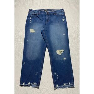 Sound Style Hayden Girlfriend Jeans Size 14 Medium Wash Distressed Raw Hem Blue